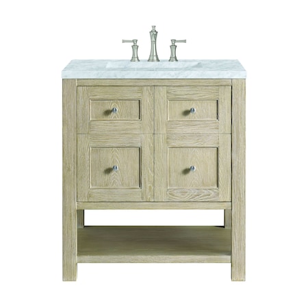 James Martin Vanities 30'' Single Vanity, Whitewashed Oak w/ 3 CM Carrara White Marble Top 330-V30-WWO-3CAR